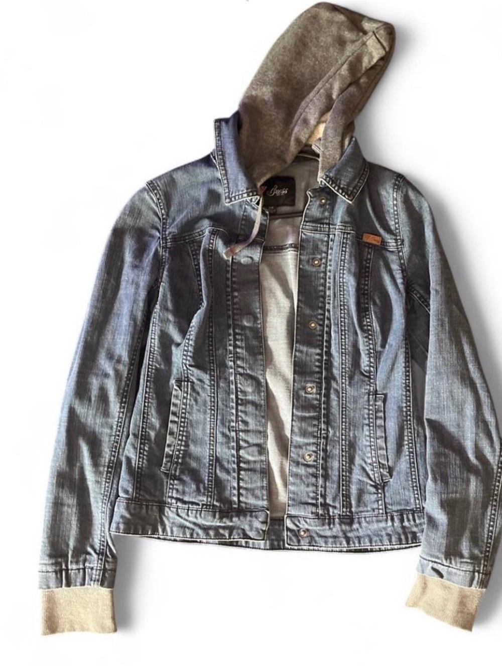 Vintage Y2K Denim Hooded Jacket with Grey Cotton Hood and cuffs